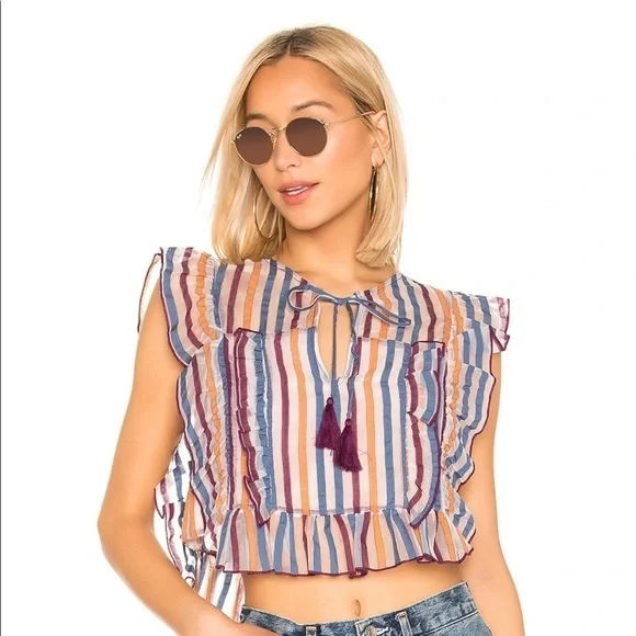 Tularosa Yaya Striped Ruffle Crop Top - Medium - NWT - Picture 1 of 3